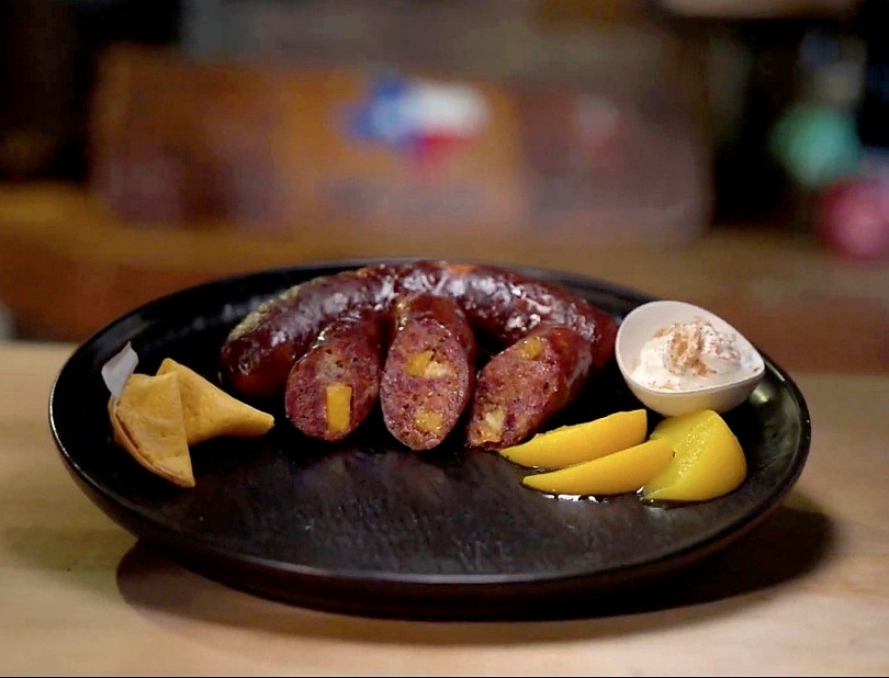 Peach Cobbler Sausage with whipped cream dip
