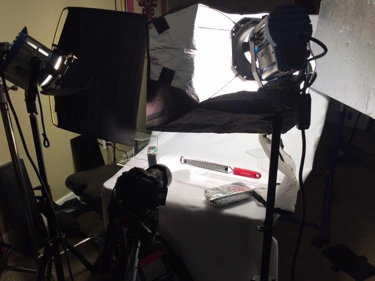 Product photography lighting setup with softboxes for an e-commerce shoot