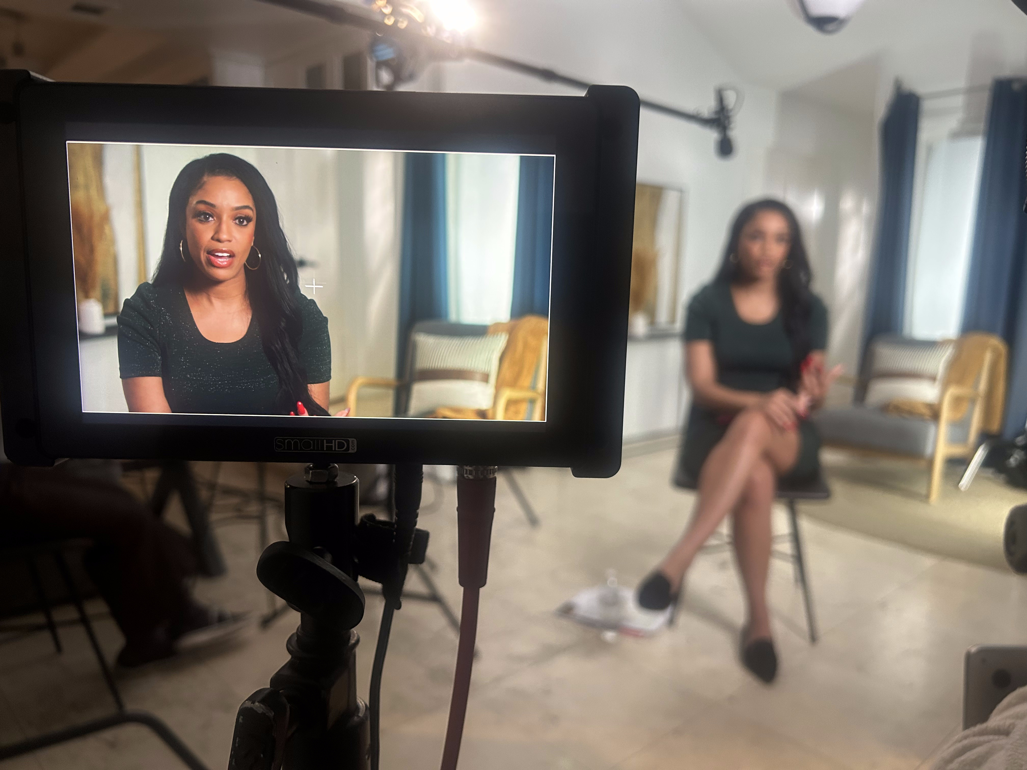 Monitor playback of an interview subject with soft background blur