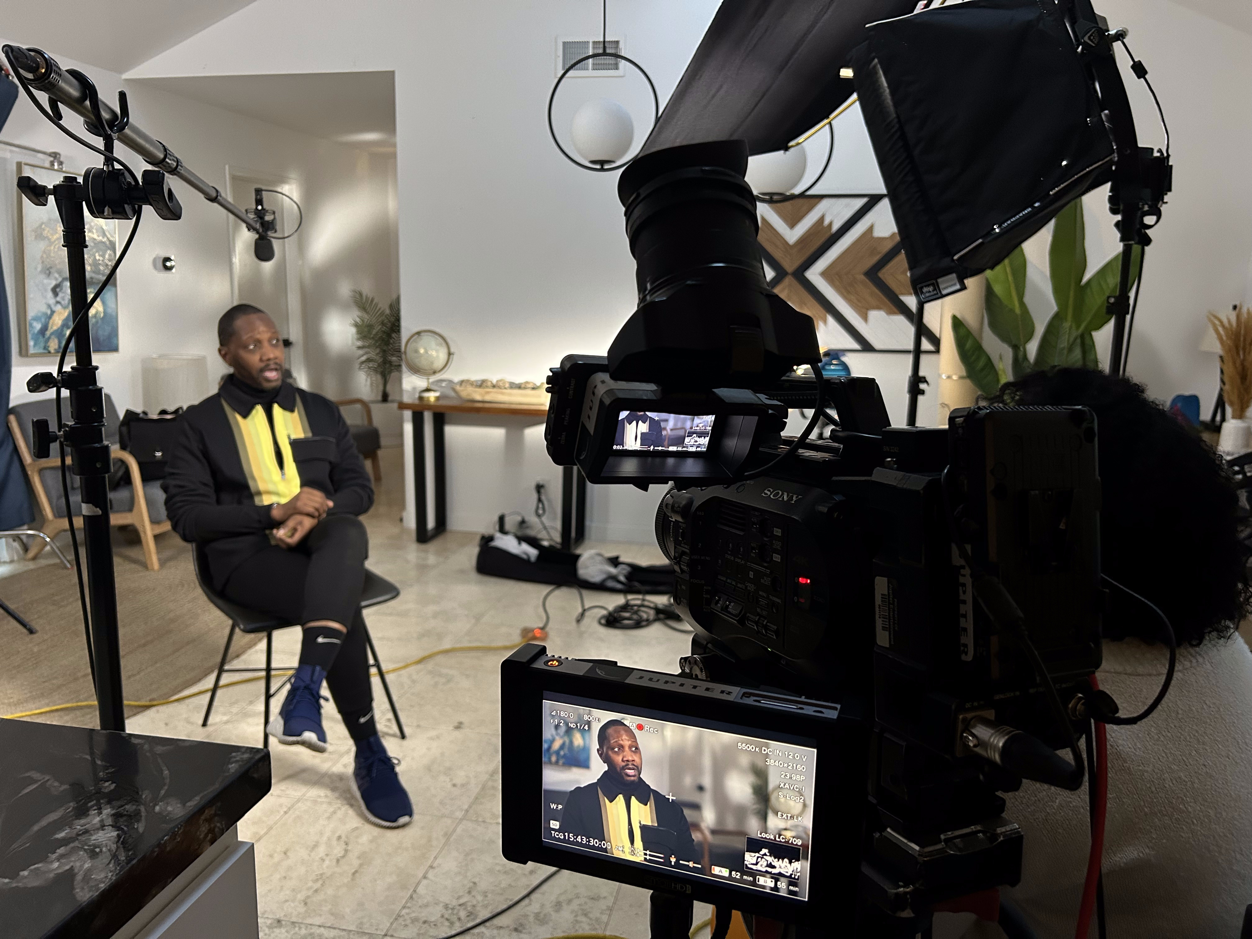 Camera and lighting rig set up for an interview