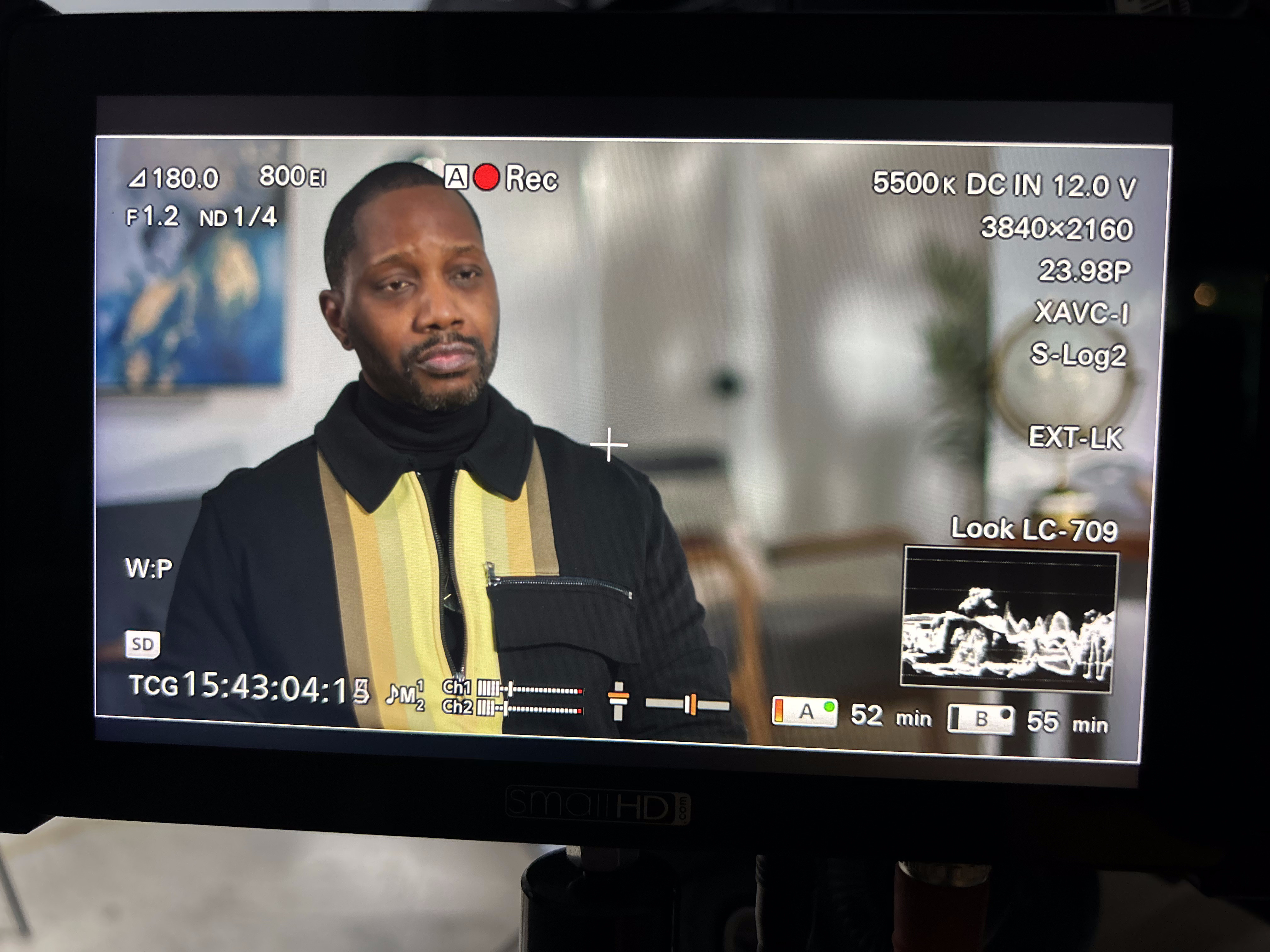 Monitor playback with technical camera readout of an interview subject